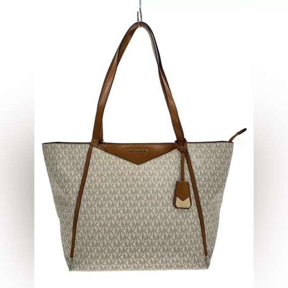 NEW! Michael Kors Womens Whitney Large Logo Monogram  Tote‎ Bag Beige/Vainilla - Picture 1 of 15